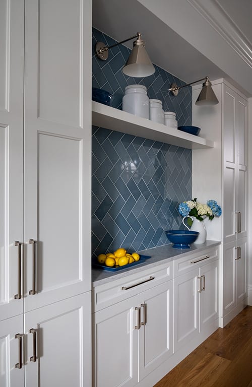 White w Blue Backsplash Built In