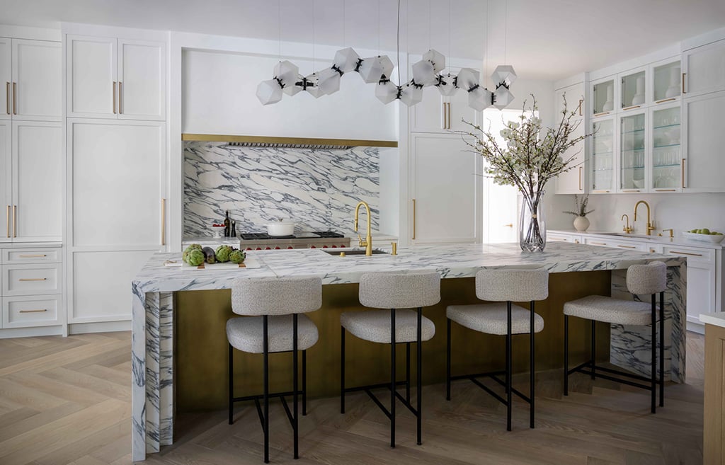 White Marble & Gold Kitchen