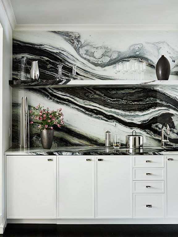 White with black marble bar